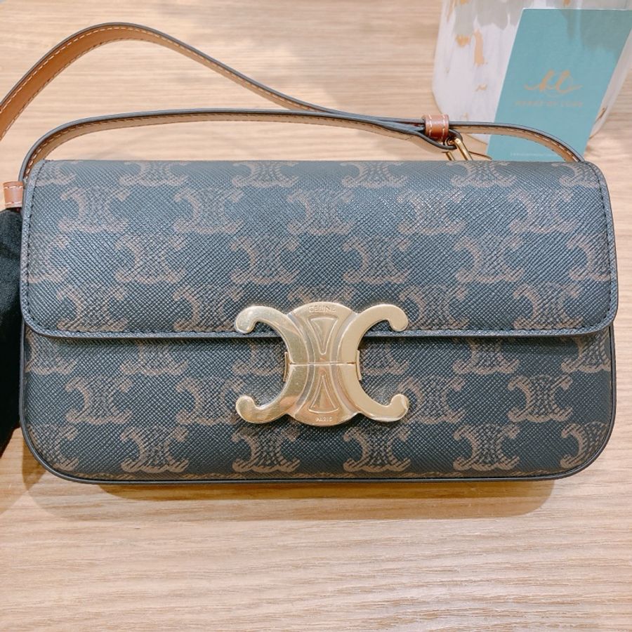 Celine Triomphe Box 賽琳 標誌凱旋門Logo 印花牛皮革 單肩包 黃褐色-5