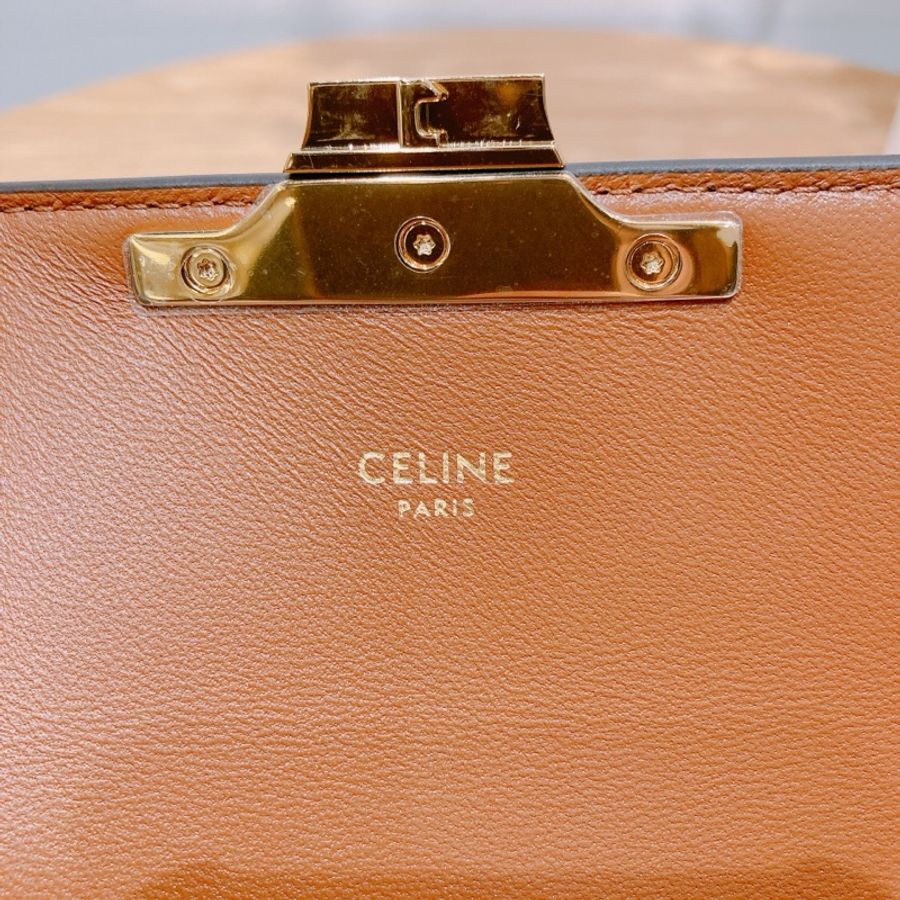 Celine Triomphe Box 賽琳 標誌凱旋門Logo 印花牛皮革 單肩包 黃褐色-8