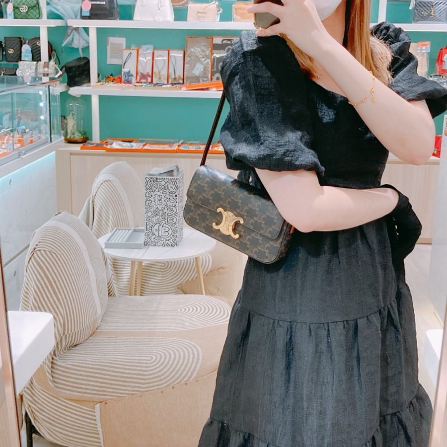 Celine Triomphe Box 賽琳 標誌凱旋門Logo 印花牛皮革 單肩包 黃褐色-9