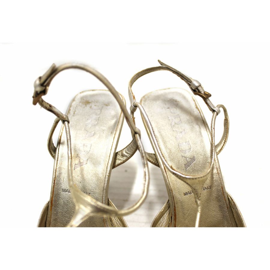 Prada Silver Thin Strap Sandal Heels Size 35.5-6