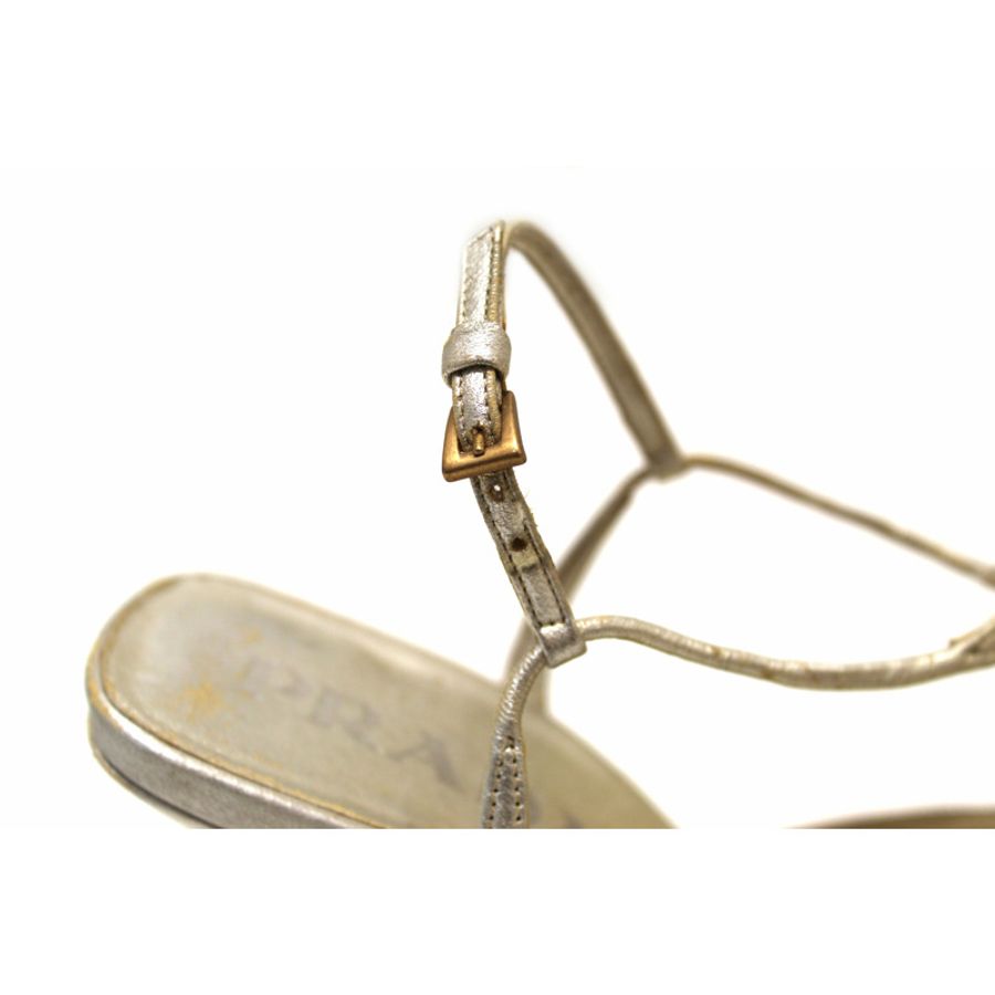 Prada Silver Thin Strap Sandal Heels Size 35.5-7