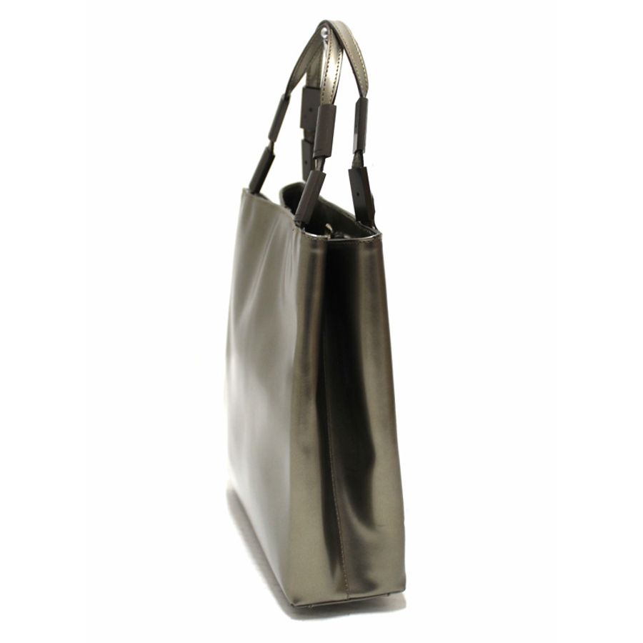 Salvatore Ferragamo Sage Green Shiny Leather Small Tote Bag-2