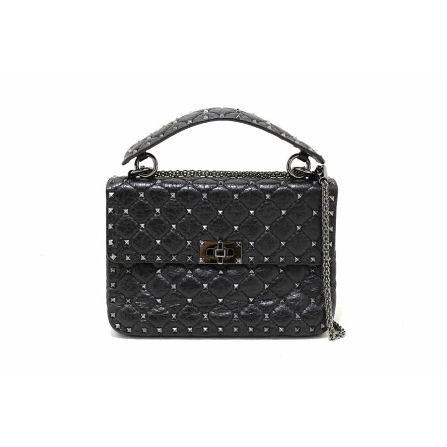 Valentino Garavani Black Quilted Nappa Leather Rockstud Spike Medium Shoulder Bag-0