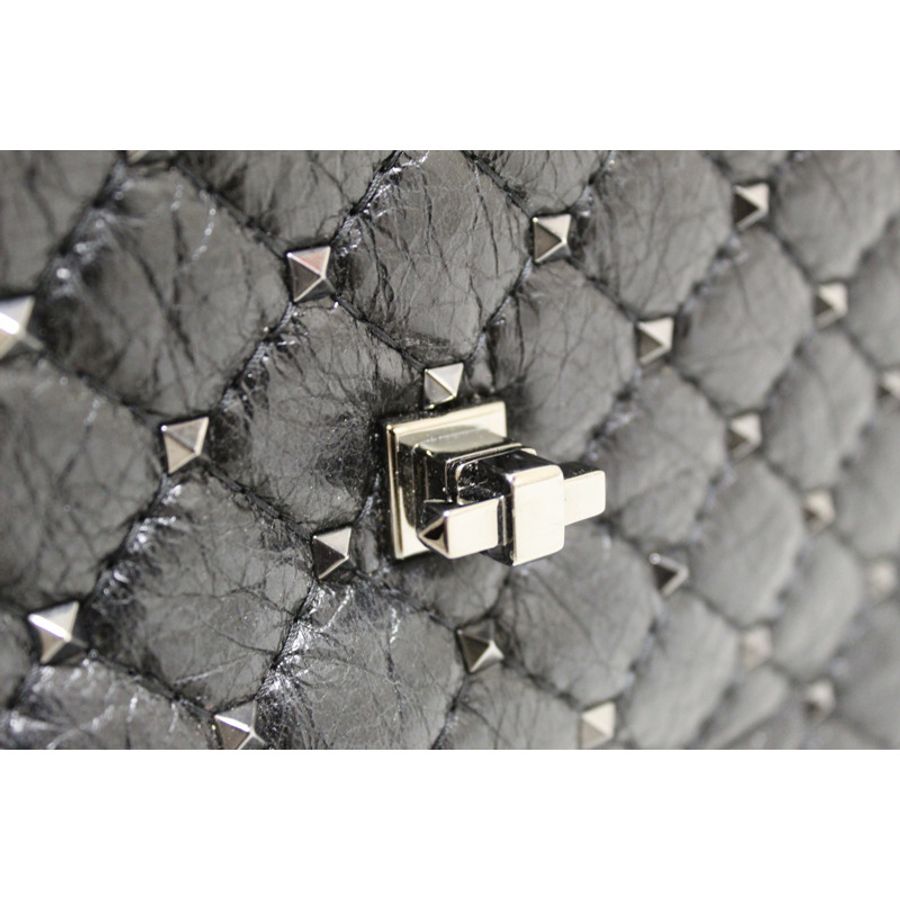 Valentino Garavani Black Quilted Nappa Leather Rockstud Spike Medium Shoulder Bag-15