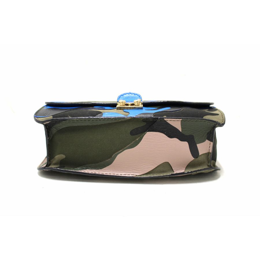 Valentino Garavani Blue Nappa Canvas Camouflage Medium Glam Lock Rockstud Flap-5