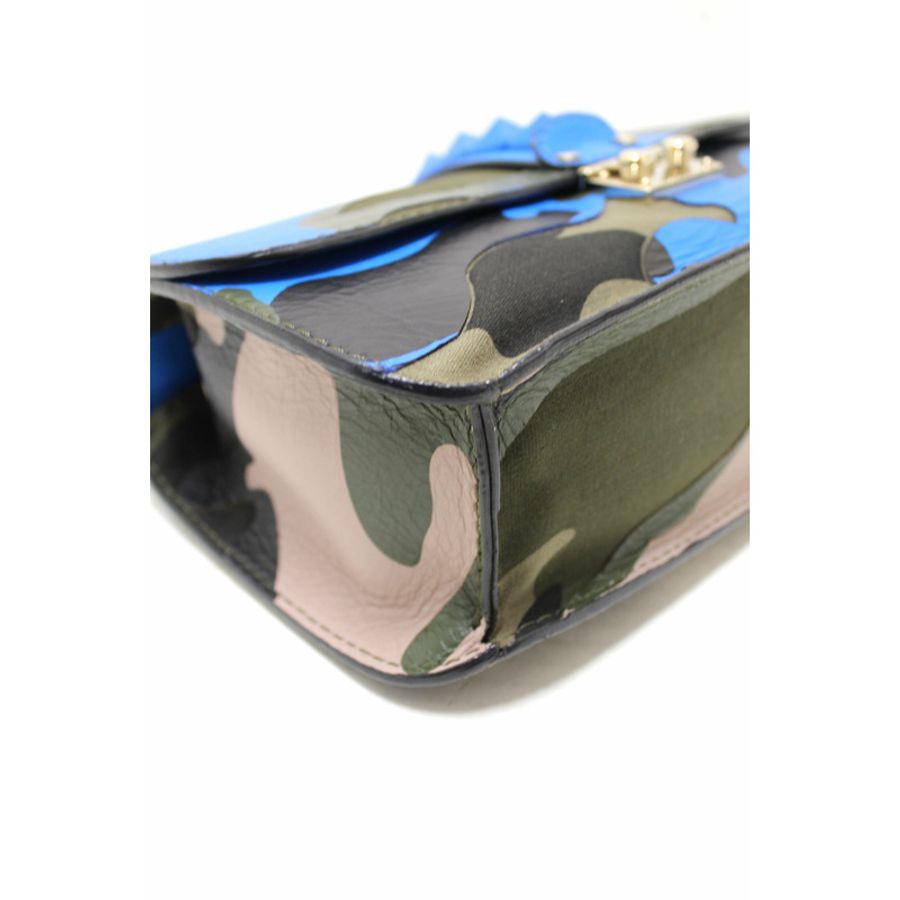 Valentino Garavani Blue Nappa Canvas Camouflage Medium Glam Lock Rockstud Flap-7