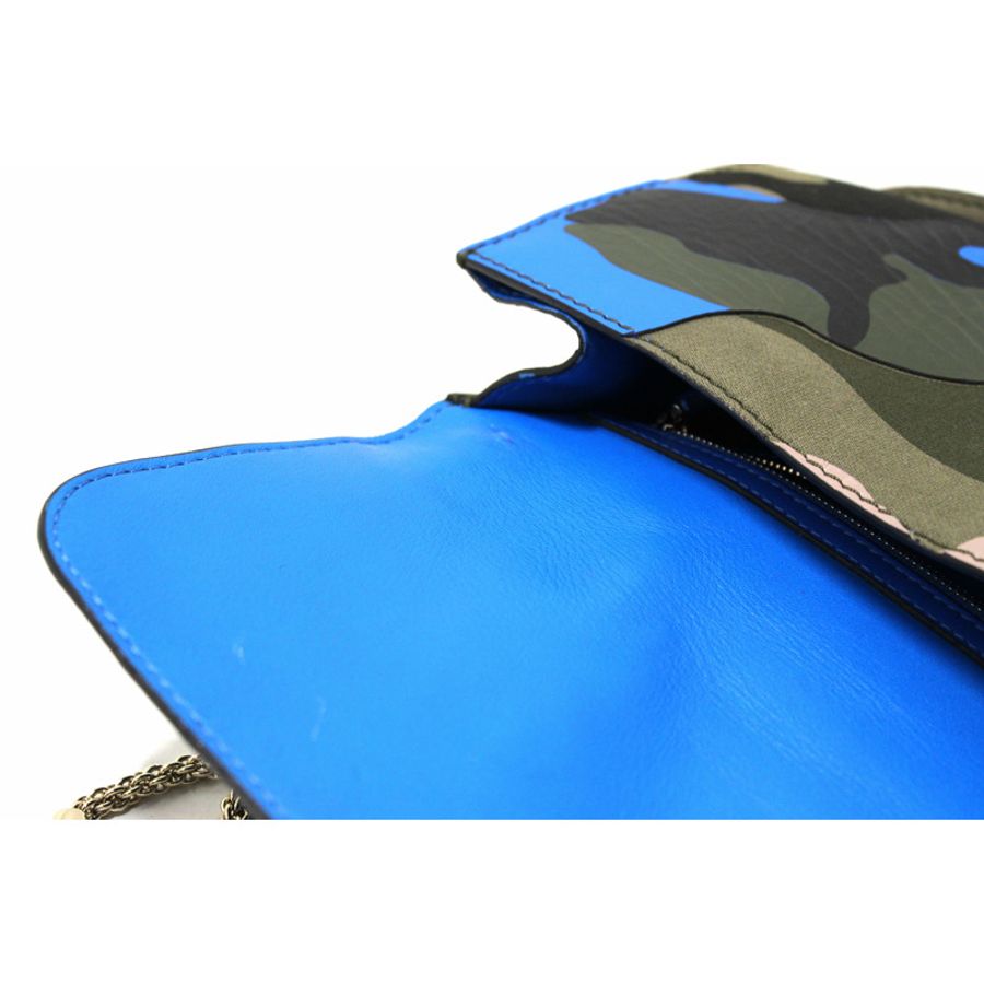 Valentino Garavani Blue Nappa Canvas Camouflage Medium Glam Lock Rockstud Flap-18