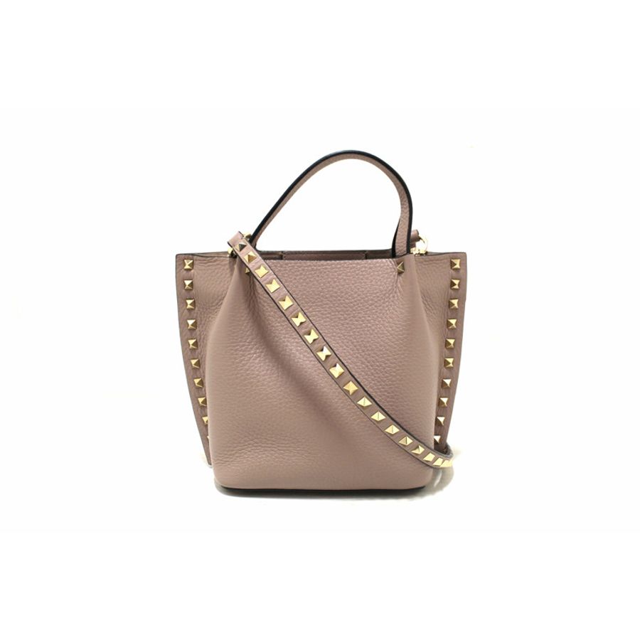 Valentino Garavani Rockstud Poudre Grainy Calfskin Leather Shopper-0