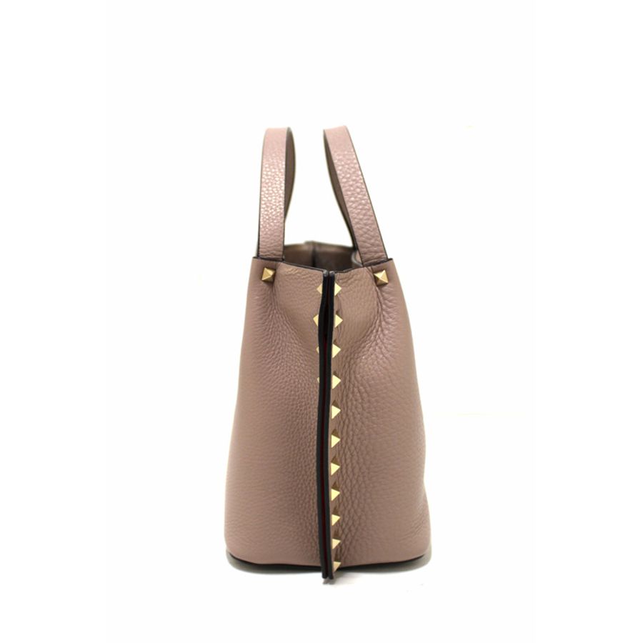 Valentino Garavani Rockstud Poudre Grainy Calfskin Leather Shopper-4