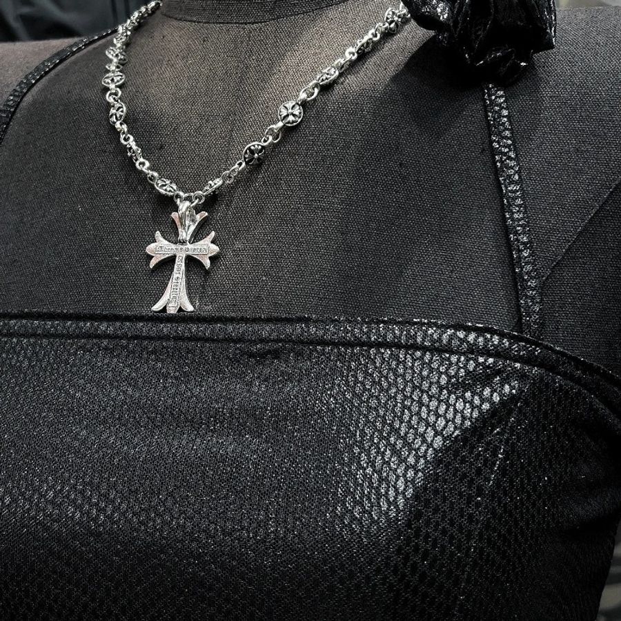 CHROME HEARTS 925銀飾花球十字架項鏈-2