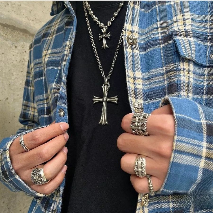 CHROME HEARTS 925銀飾花球十字架項鏈-5