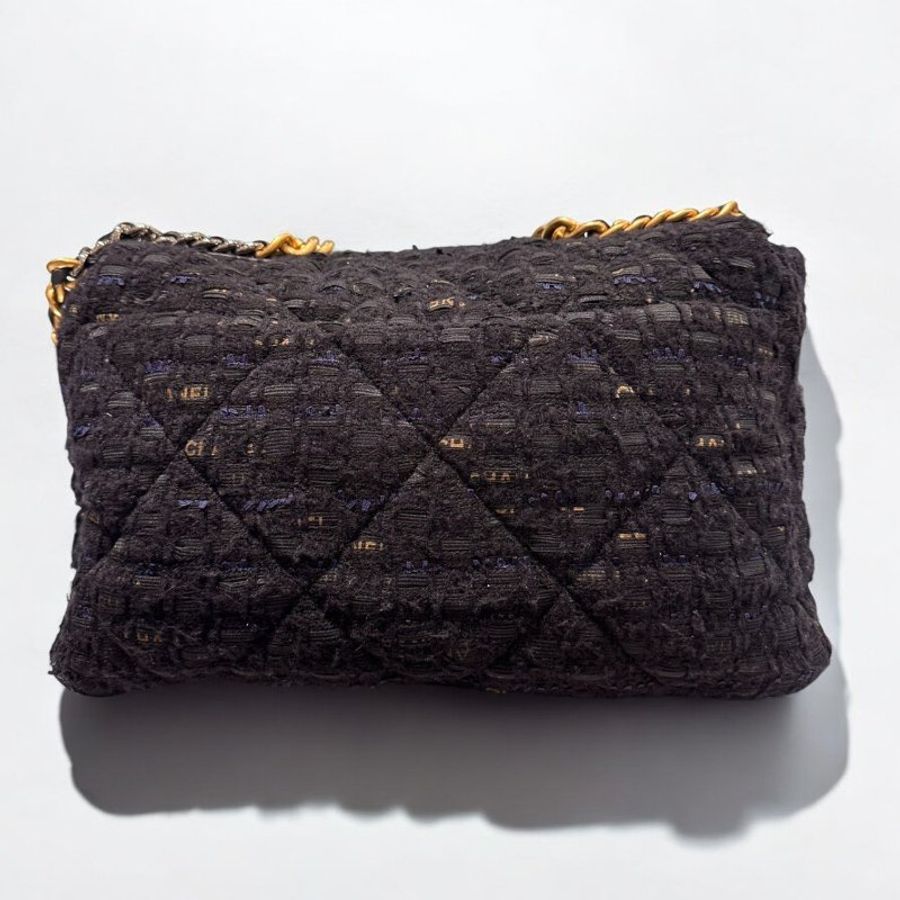 CHANEL 藍金毛呢字母19BAG/30-2
