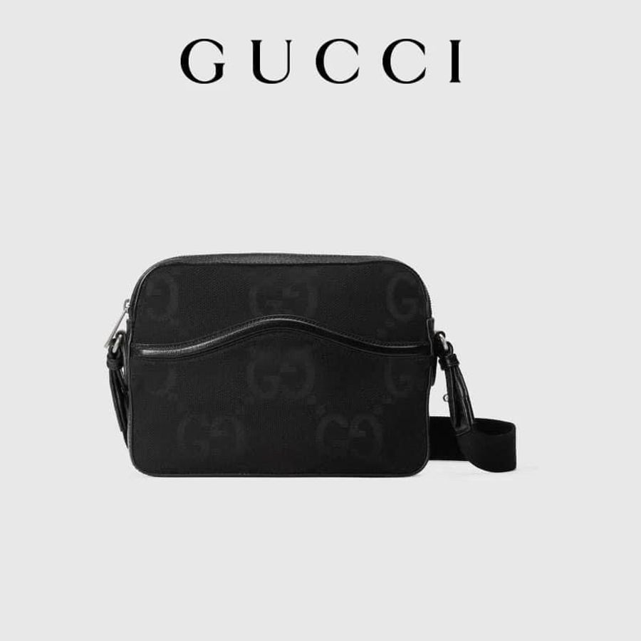 /二手極新/ GUCCI Jumbo GG 675891黑色帆布郵差包-0