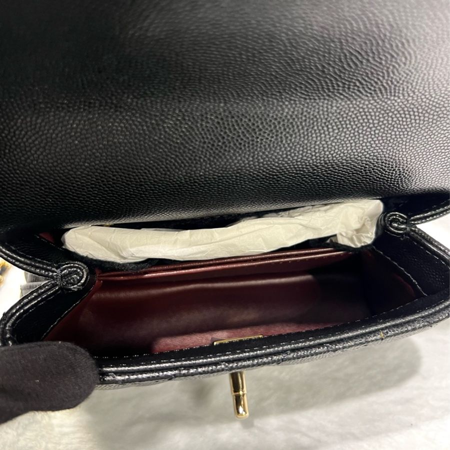 ► 全新 Chanel mini handle 蜥蜴皮紋提把 荔枝牛皮 黑金-2
