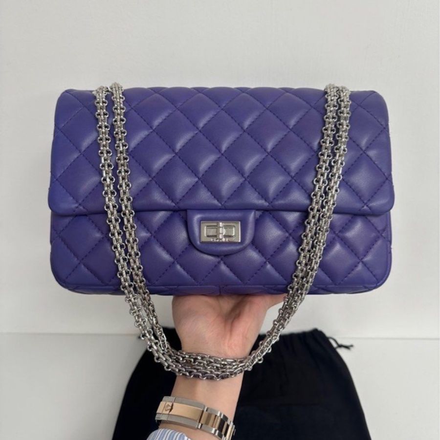 (閑置98%新)Chanel 2.55 香奈兒 中號 深紫 小羊皮 99%新 大全套 雷射清晰有卡有貼-0