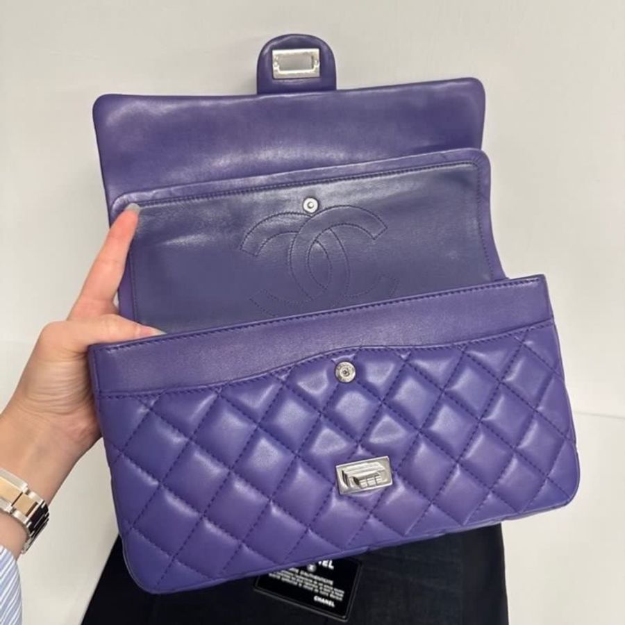 (閑置98%新)Chanel 2.55 香奈兒 中號 深紫 小羊皮 99%新 大全套 雷射清晰有卡有貼-9