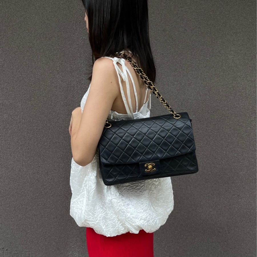 Chanel 黑金羊皮口蓋包-0