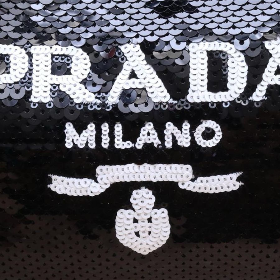 PRADA(普拉達) 亮片hobo 黑色 白扣-5