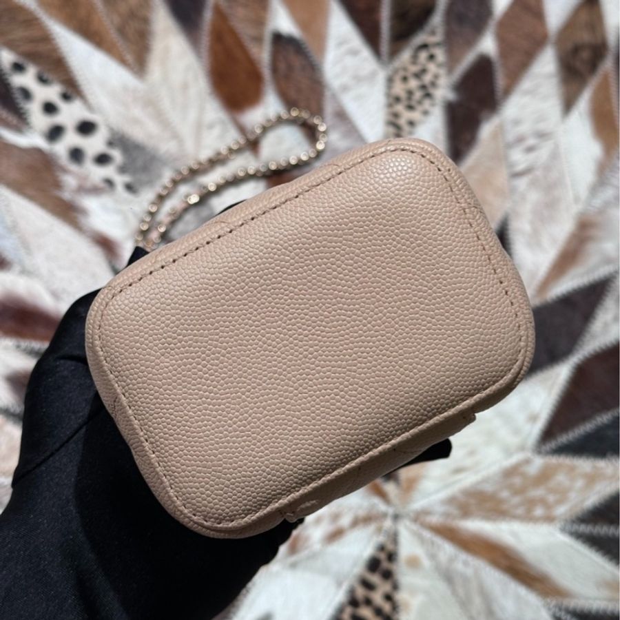 Chanel 粉色小盒子魚子醬牛皮荔枝皮-4