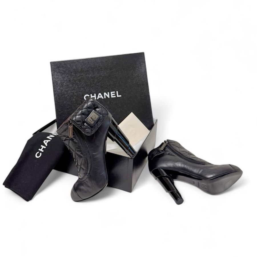 🍒CHANEL Vintage小羊皮經典踝靴 size:38.5/ 2F241003-1-1