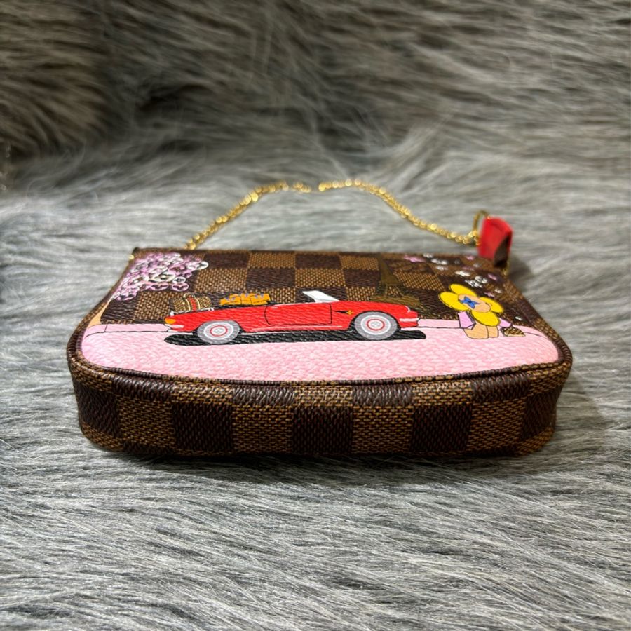 LV N60259 MINI VIVIENNE 巴黎鐵塔 棋盤格金鍊 手提包零錢包化妝包麻將包-5