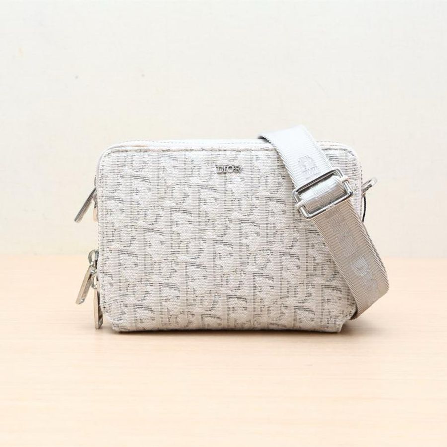 DIOR(迪奧) oblique 經典刺繡滿印老花相機包 白色 帆布 2019-0