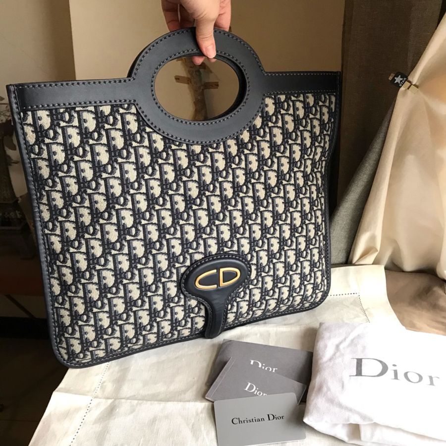 Dior 經典字紋老花刺繡緹花布🎞🉑️折疊二用包/31 bag相似包型/手提包/手拿包/宴會包/托特包Tote 🎞正品🎞近新 🎞平板iPad A4可入🎞-0