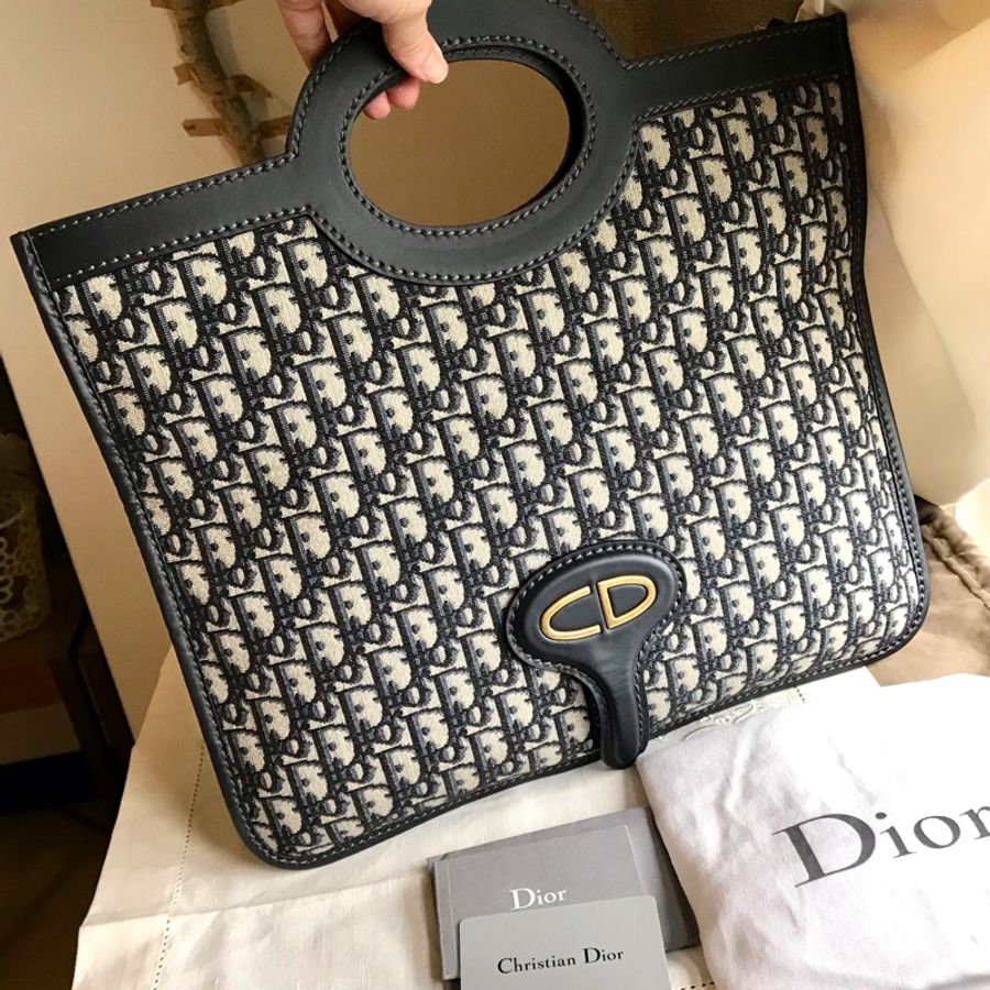 Dior 經典字紋老花刺繡緹花布🎞🉑️折疊二用包/31 bag相似包型/手提包/手拿包/宴會包/托特包Tote 🎞正品🎞近新 🎞平板iPad A4可入🎞-8
