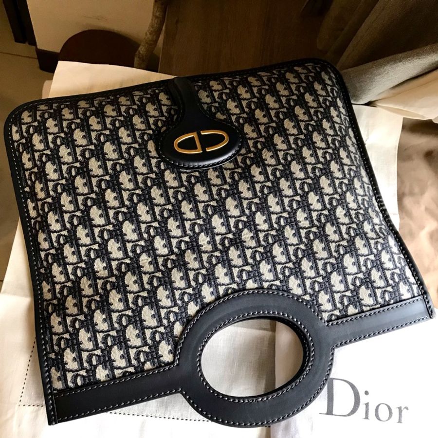 Dior 經典字紋老花刺繡緹花布🎞🉑️折疊二用包/31 bag相似包型/手提包/手拿包/宴會包/托特包Tote 🎞正品🎞近新 🎞平板iPad A4可入🎞-23