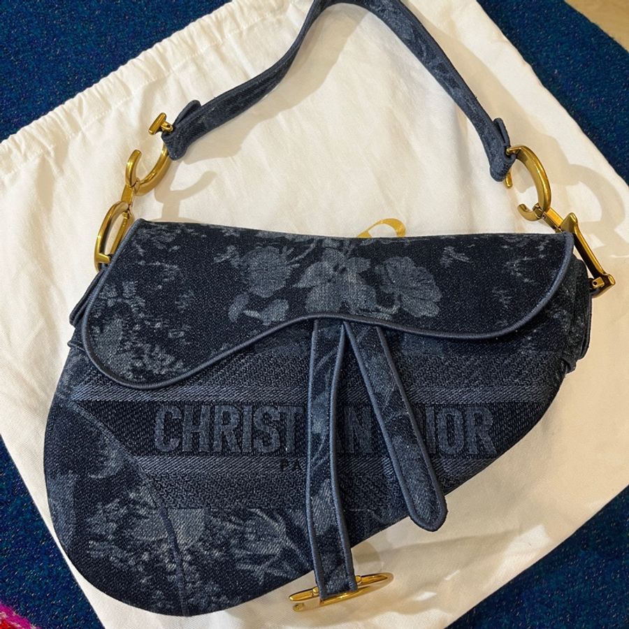 DIOR Saddle 深藍緹花帆布馬鞍包-0