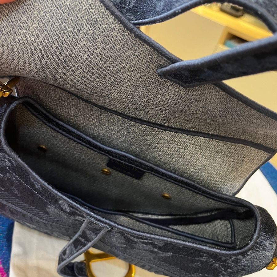 DIOR Saddle 深藍緹花帆布馬鞍包-8