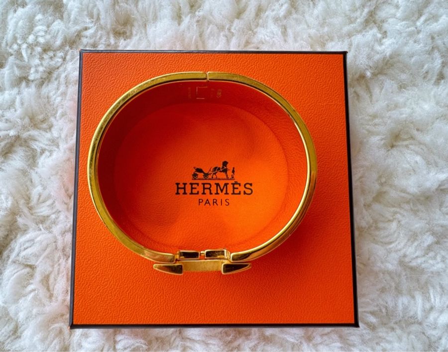 ［5折］HERMES 愛馬仕 白色 琺瑯 金扣 Clic Clac H 寬版手環-1
