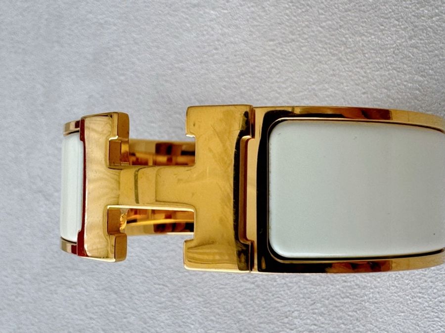 ［5折］HERMES 愛馬仕 白色 琺瑯 金扣 Clic Clac H 寬版手環-3