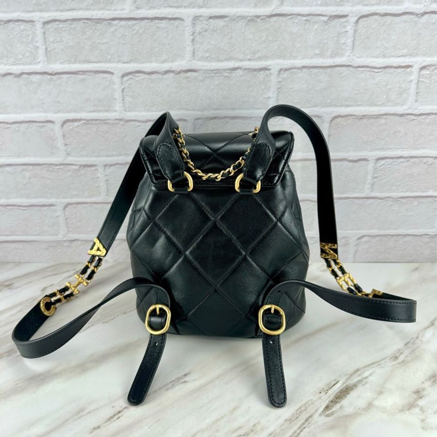 香奈兒Chanel 24S 黑金羊皮 雙金球  金色字母鍊條背帶 雙肩背包  手提/ 側背/ 後背-8