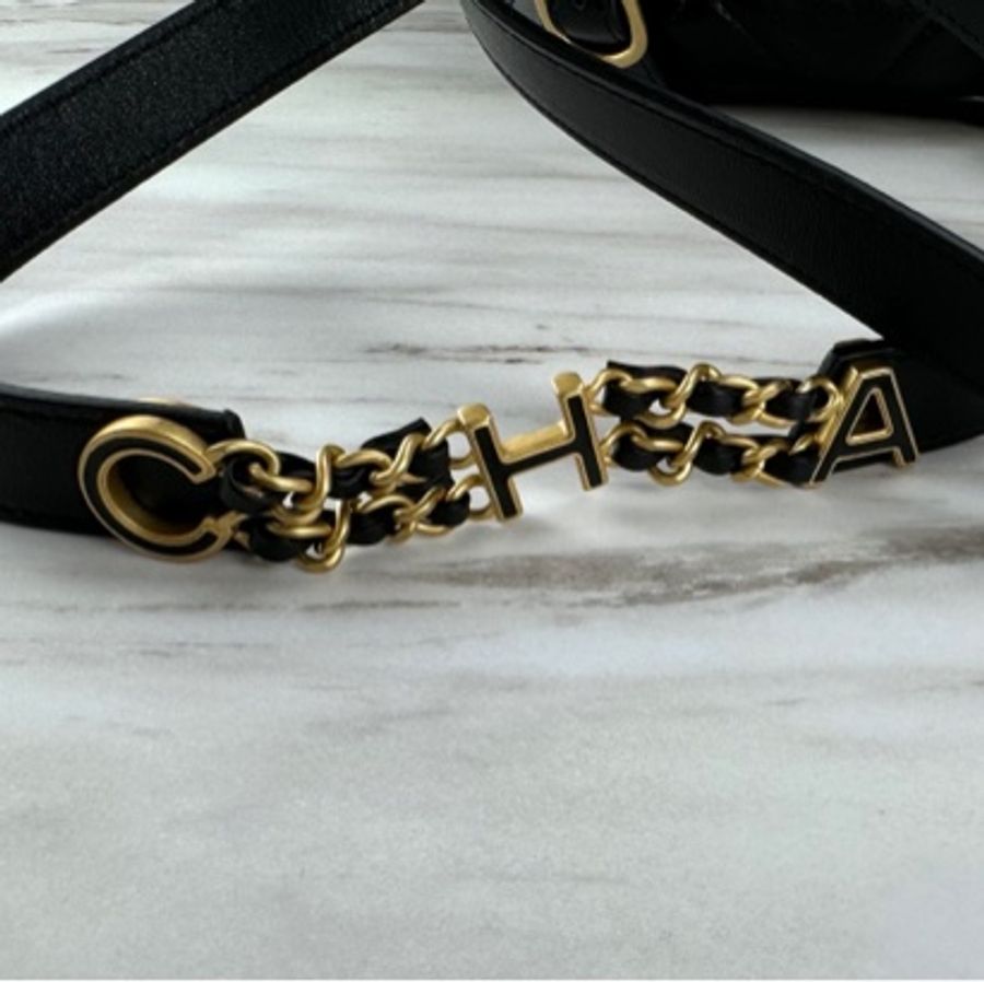 香奈兒Chanel 24S 黑金羊皮 雙金球  金色字母鍊條背帶 雙肩背包  手提/ 側背/ 後背-16