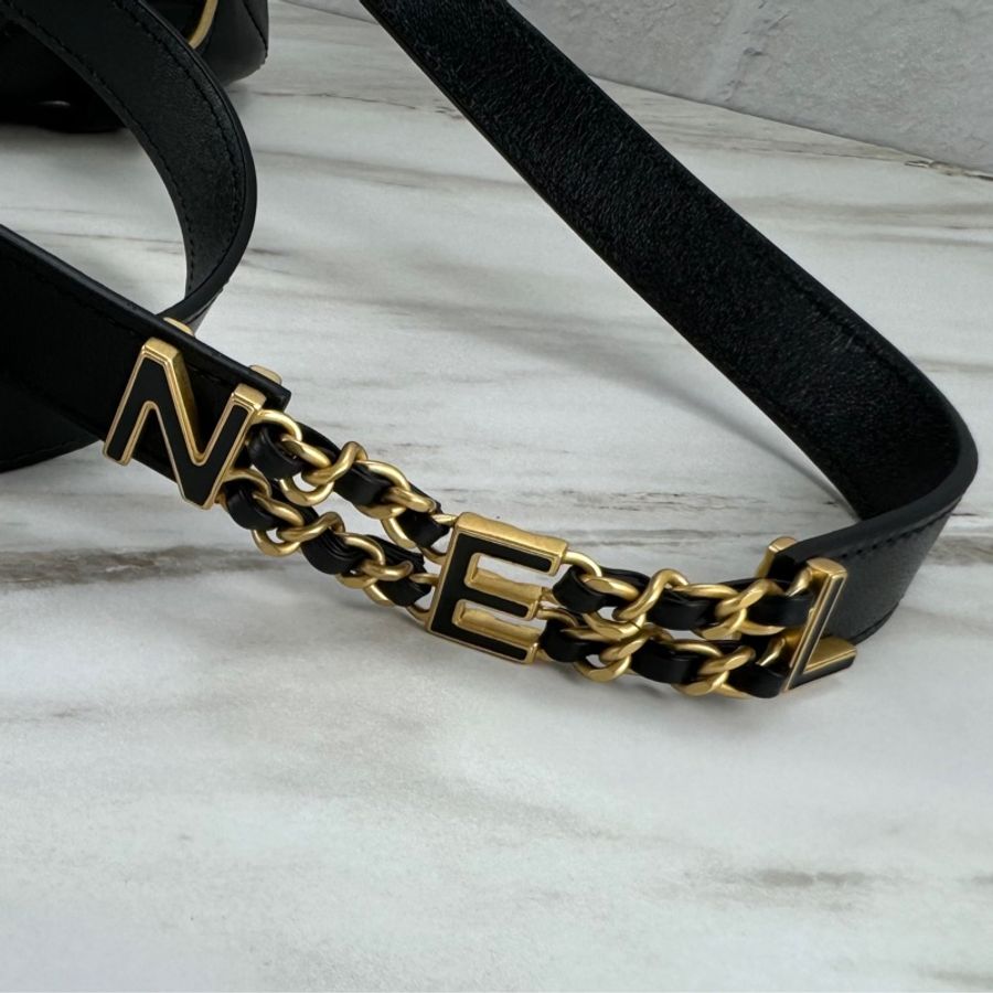 香奈兒Chanel 24S 黑金羊皮 雙金球  金色字母鍊條背帶 雙肩背包  手提/ 側背/ 後背-17