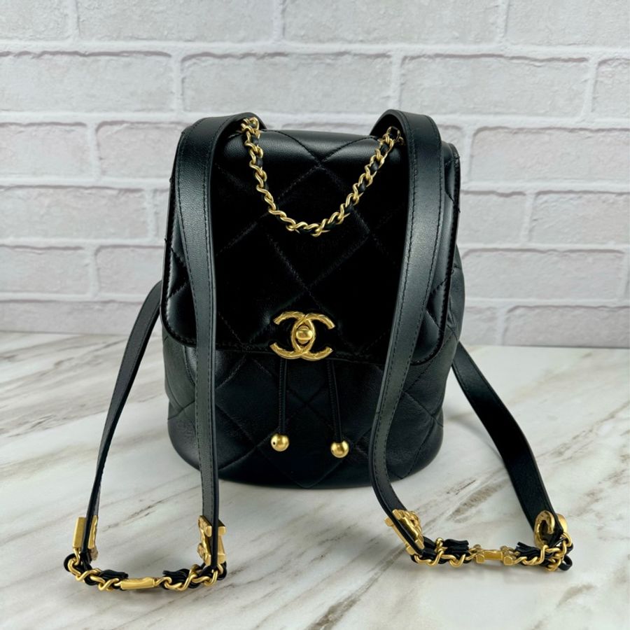 香奈兒Chanel 24S 黑金羊皮 雙金球  金色字母鍊條背帶 雙肩背包  手提/ 側背/ 後背-19