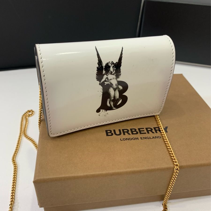 Burberry 天使 印花 白色卡夾 名片夾 小廢包 斜背包 肩背包 零錢包 卡包 WOC 鏈條包 鏈帶包-0