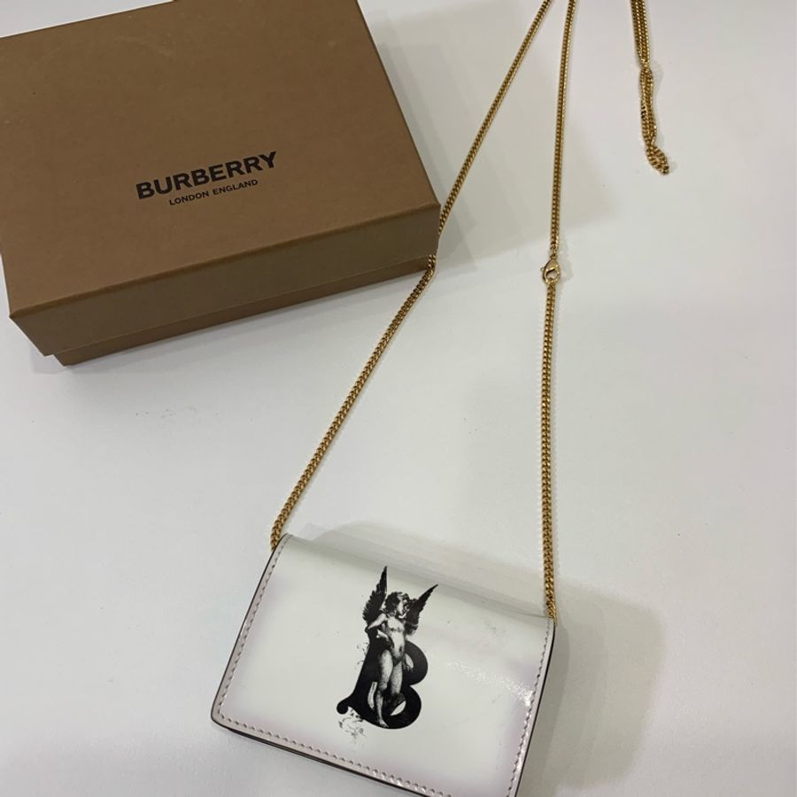 Burberry 天使 印花 白色卡夾 名片夾 小廢包 斜背包 肩背包 零錢包 卡包 WOC 鏈條包 鏈帶包-12