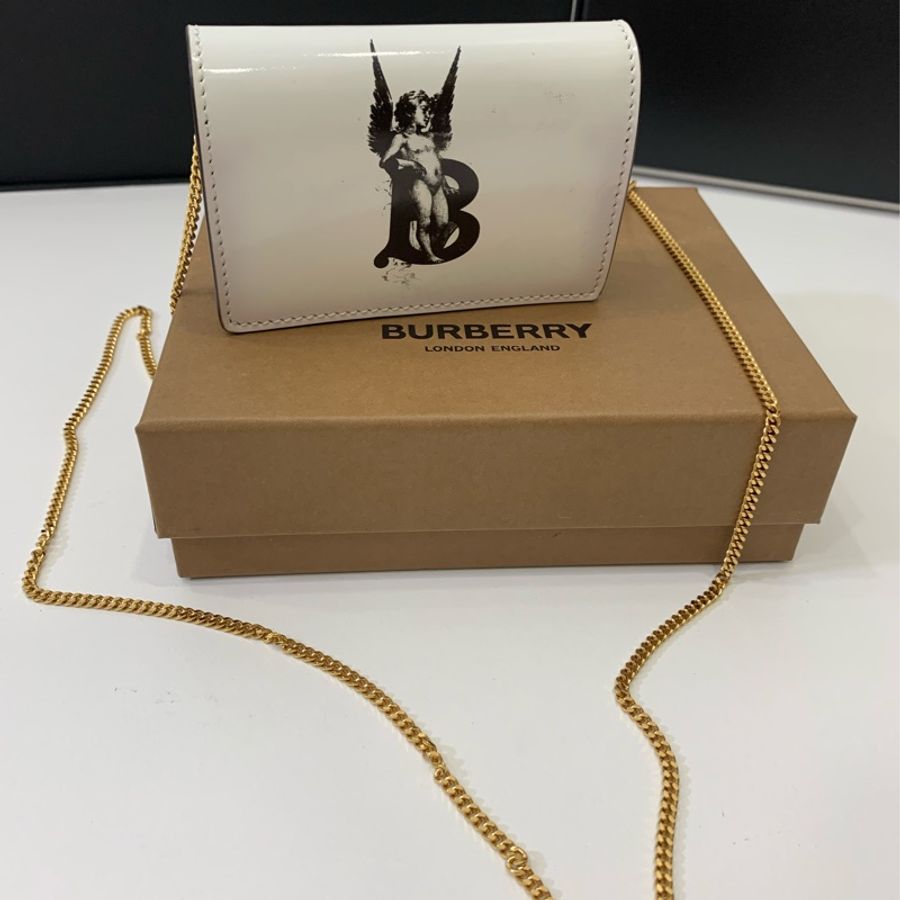 Burberry 天使 印花 白色卡夾 名片夾 小廢包 斜背包 肩背包 零錢包 卡包 WOC 鏈條包 鏈帶包-25