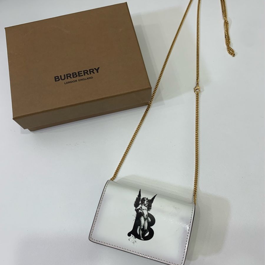 Burberry 天使 印花 白色卡夾 名片夾 小廢包 斜背包 肩背包 零錢包 卡包 WOC 鏈條包 鏈帶包-27
