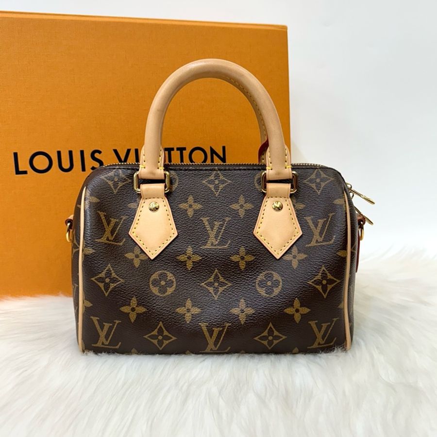 LV 老花speedy20 刺繡寬背帶 斜背包-5