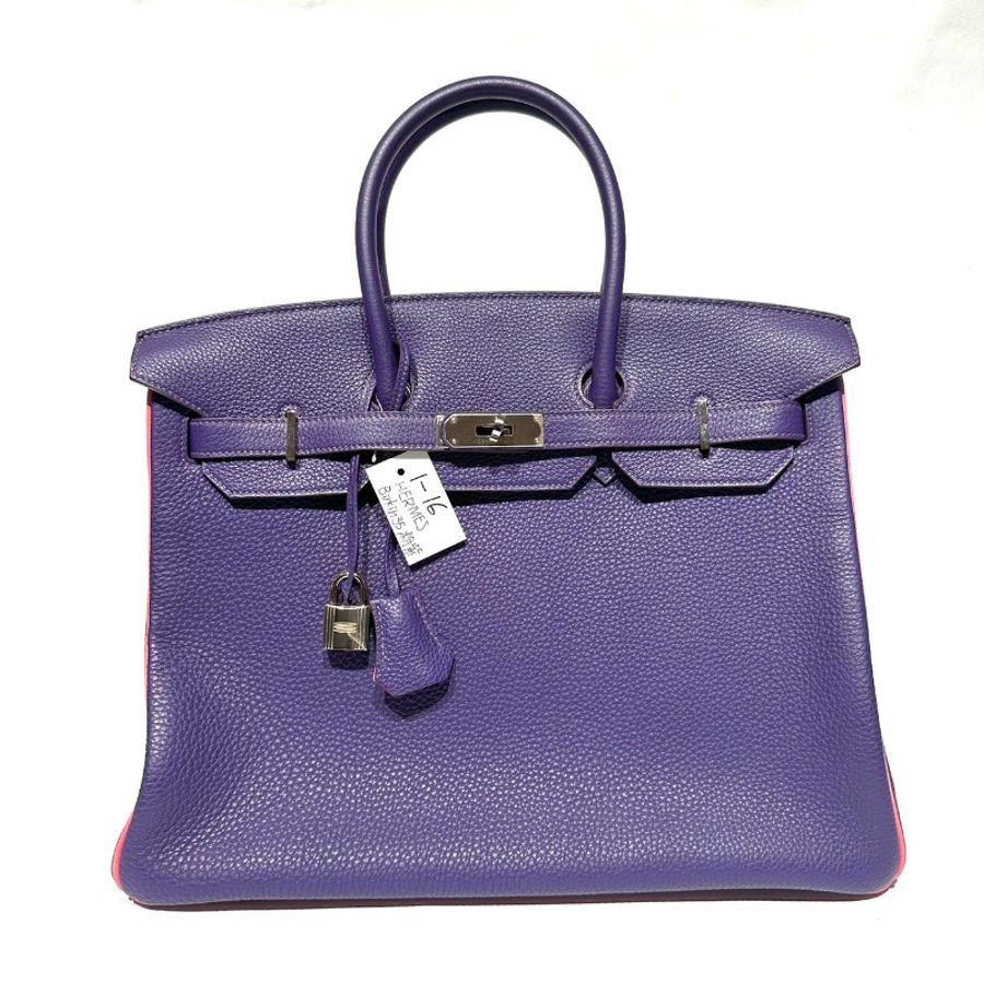 【美收精品】HERMES 紫粉雙色 Togo皮革 Birkin 35 柏金包 Q刻 銀扣 1-26-0