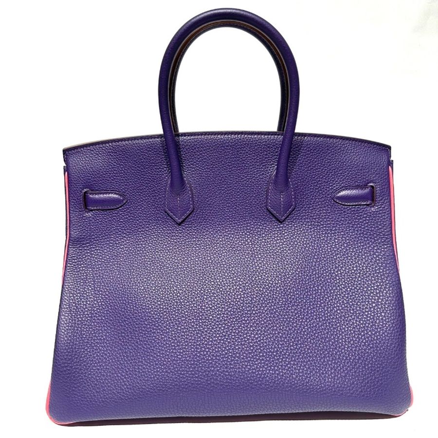 【美收精品】HERMES 紫粉雙色 Togo皮革 Birkin 35 柏金包 Q刻 銀扣 1-26-1