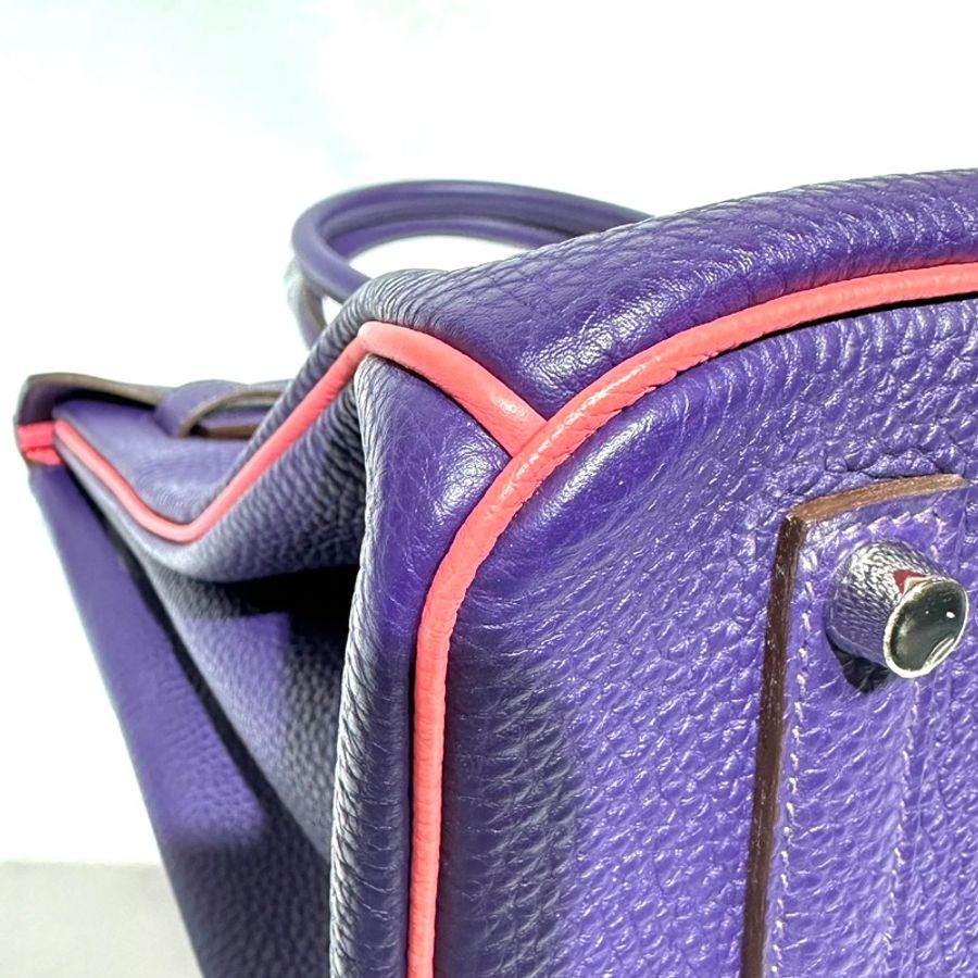【美收精品】HERMES 紫粉雙色 Togo皮革 Birkin 35 柏金包 Q刻 銀扣 1-26-5