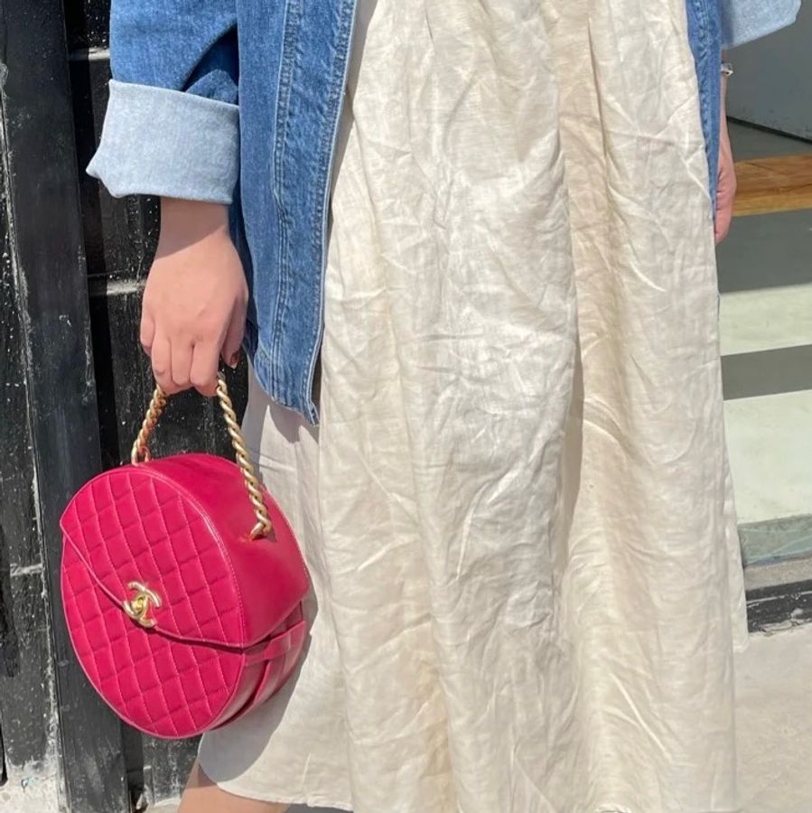 CHANEL香奈兒經典雙C LOGO菱格紋復古鍊帶斜背手替圓餅包紅色-4