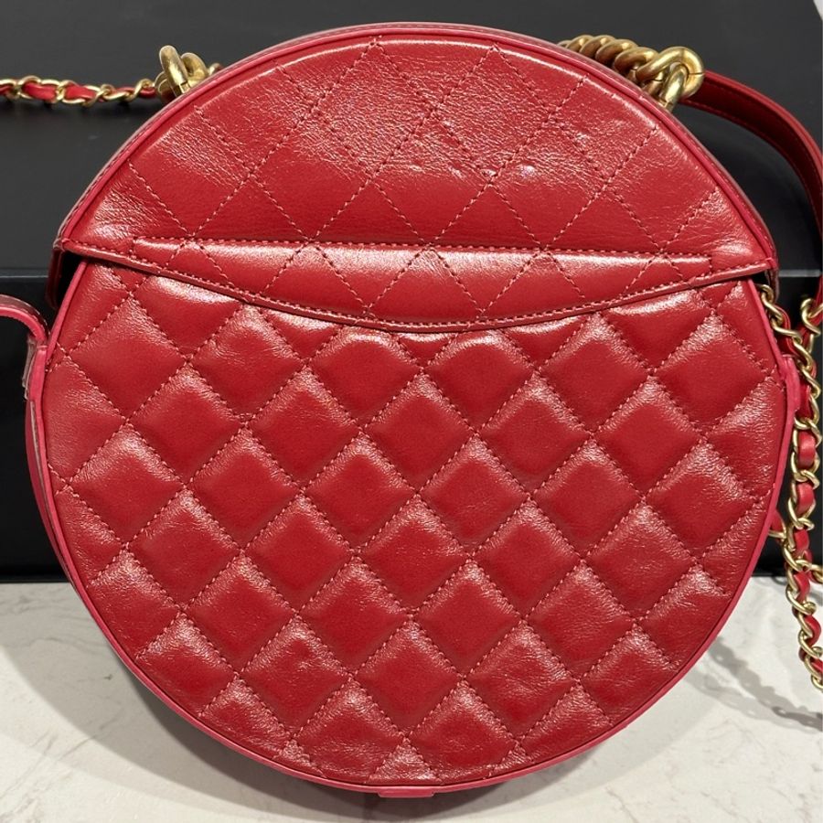 CHANEL香奈兒經典雙C LOGO菱格紋復古鍊帶斜背手替圓餅包紅色-10