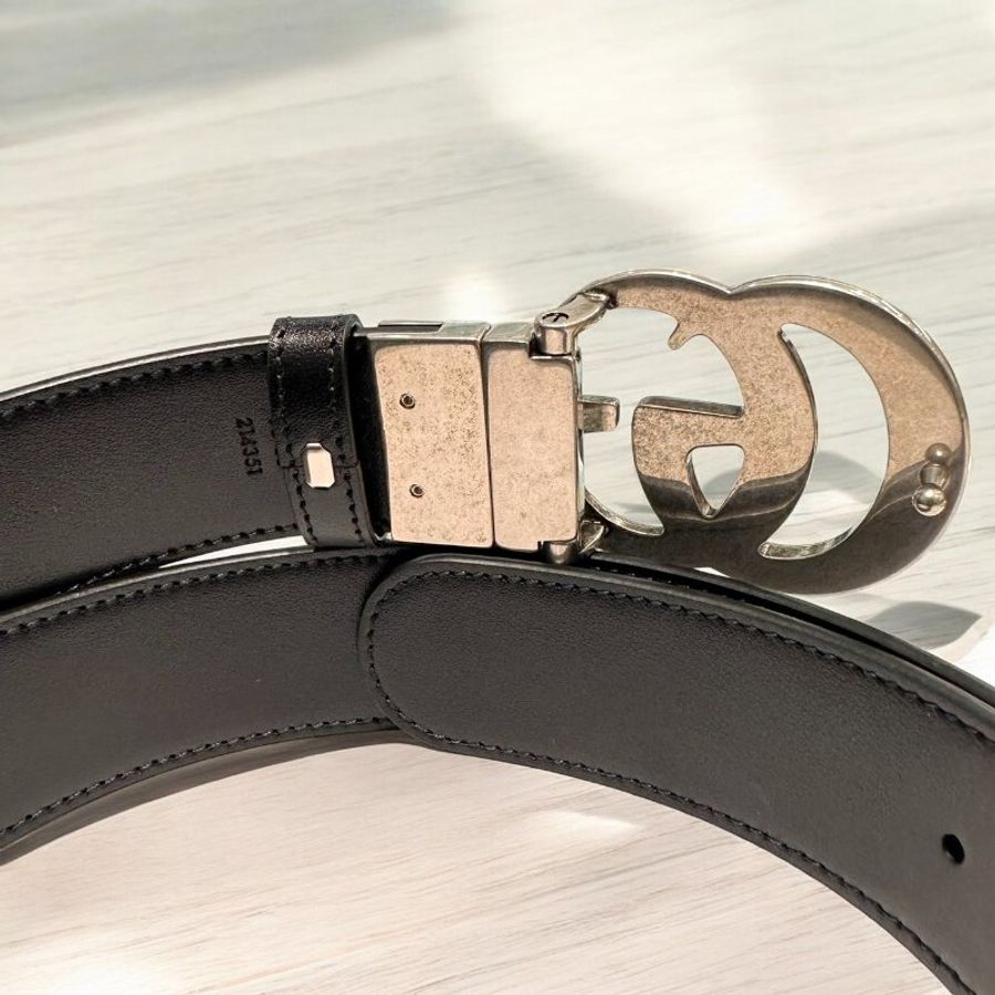 GUCCI .Marmont復古銀扣黑色雙面腰帶-2