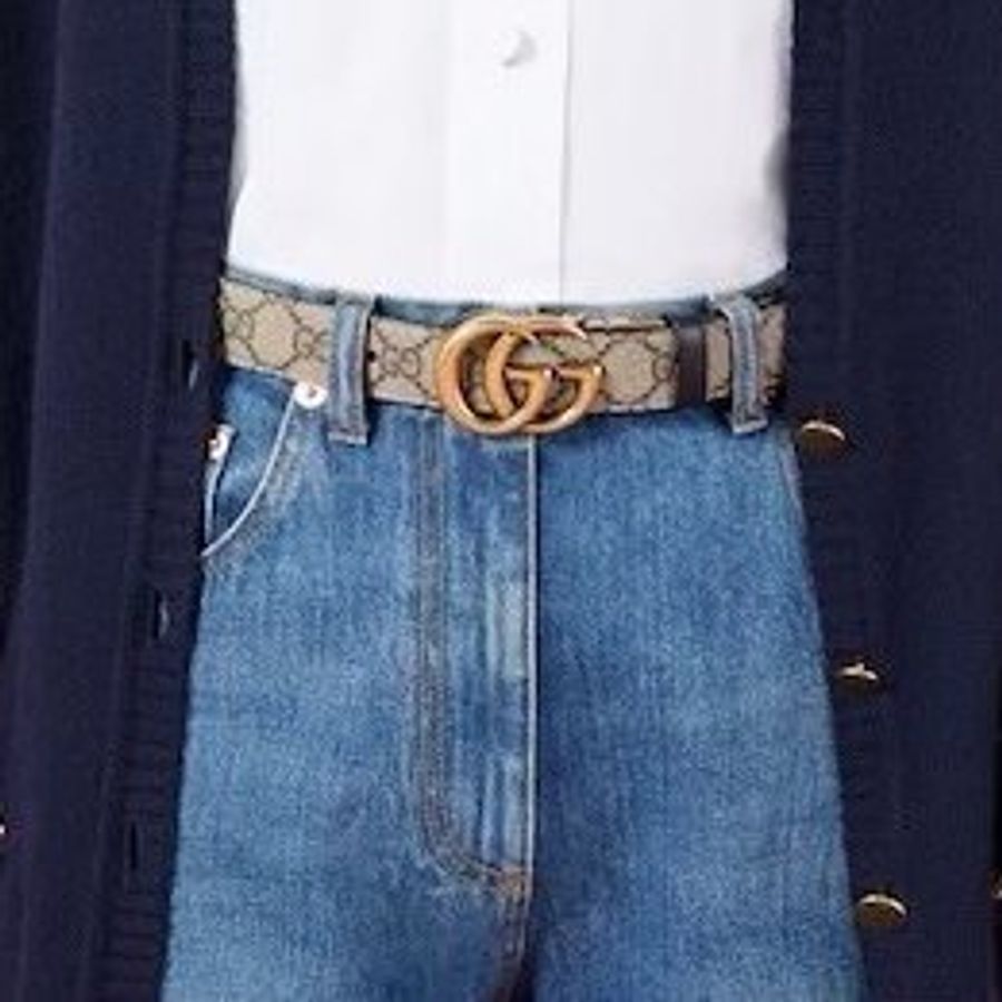 GUCCI Marmont復古銀扣藍色雙面腰帶-1