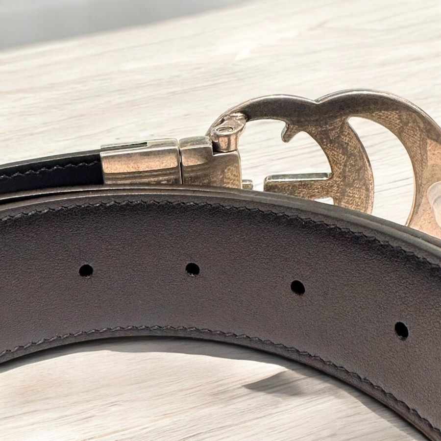 GUCCI Marmont復古銀扣藍色雙面腰帶-3
